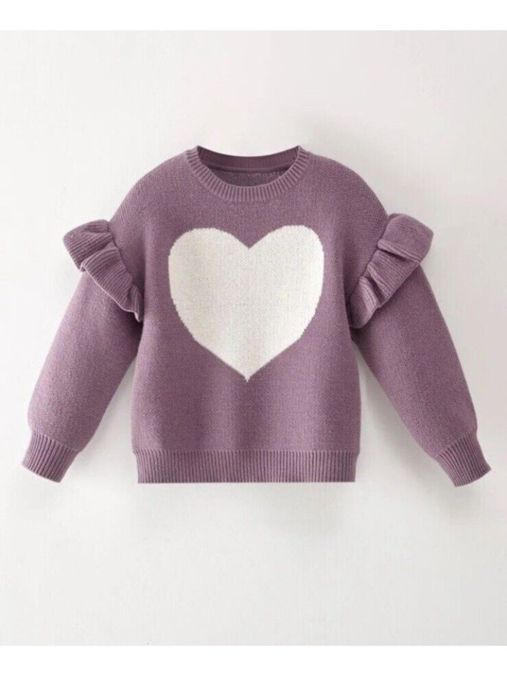 Toddler Girls Heart Ruffle Trim Knit Sweater Valentines Day Casual Cute Cozy 4T